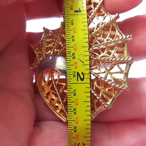 Web Brooch, Vintage Mid Century Brooch, Two Tone Silver and Gold - Picture 3 of 3